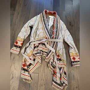 Anthropologie “Sparrow” Multicolor Patterned Cardigan with tie